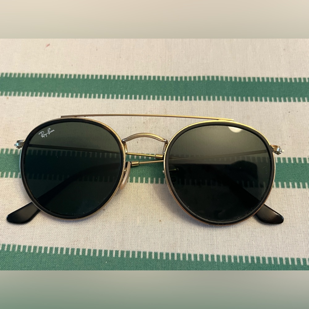 Ray-Ban Round Double Bridge Gold Frame Sunglasses RB3647N polarized G-15 grey